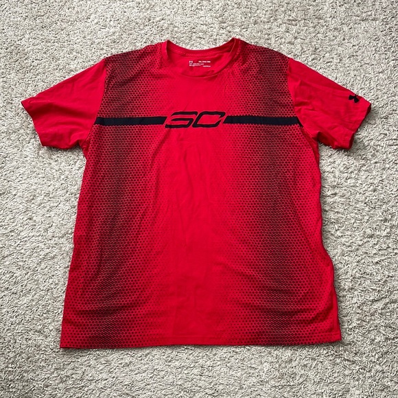 EUC Under Armour Red/Black Steph Curry SC HeatGear T-Shirt 1322799 Size 2XL - Picture 1 of 8